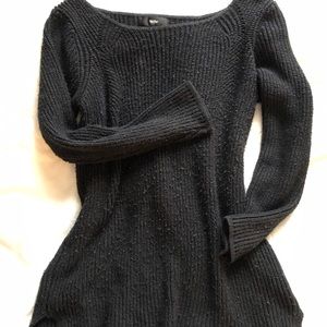 USED Mossimo Swoop Neck Ribbed Black Tunic Sweater
